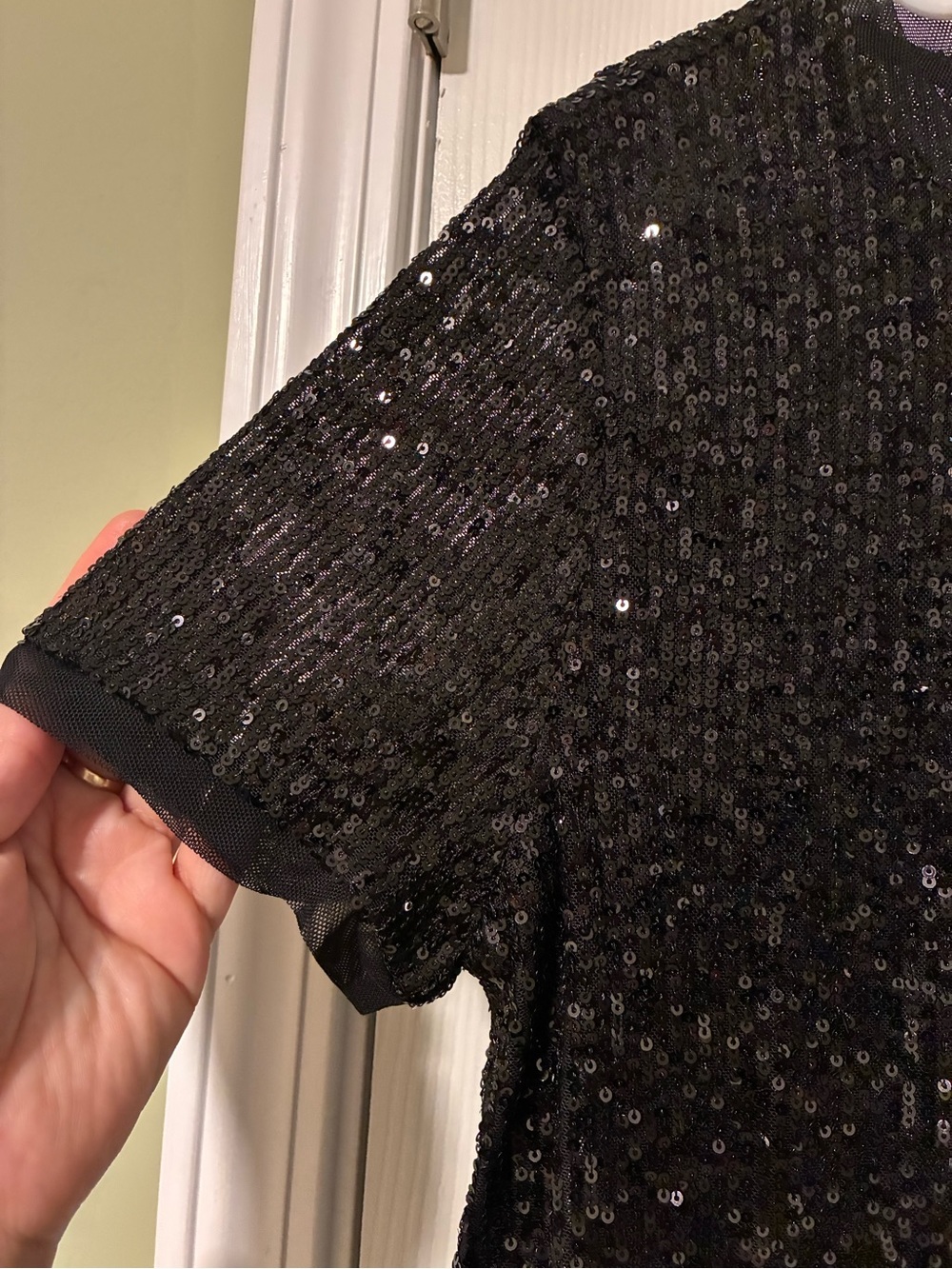 Anne Klein Black Short-Sleeve Sequin Evening Top - Picture 2 of 5